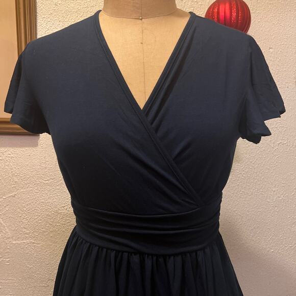 Grecerelle Short Sleeve V-Neck Wrap Dress Navy NWT Size S - Picture 3 of 10